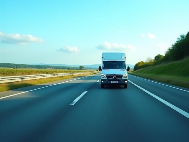 Fahrzeug auf europäischer Autobahn mit digitaler Mautanzeige